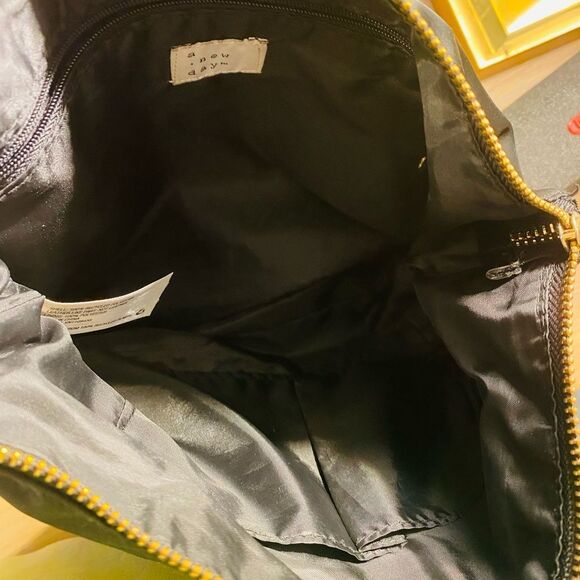 Black Satin Purse With Gold Zippers - Picture 7 of 7